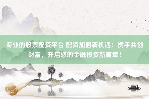 专业的股票配资平台 配资加盟新机遇：携手共创财富，开启您的金融投资新篇章！