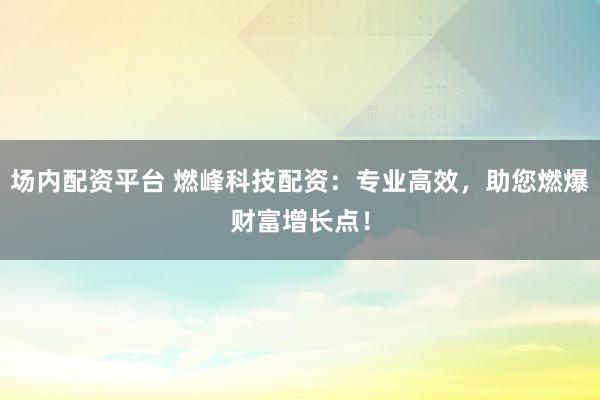 场内配资平台 燃峰科技配资：专业高效，助您燃爆财富增长点！