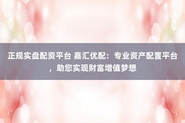 正规实盘配资平台 嘉汇优配：专业资产配置平台，助您实现财富增值梦想