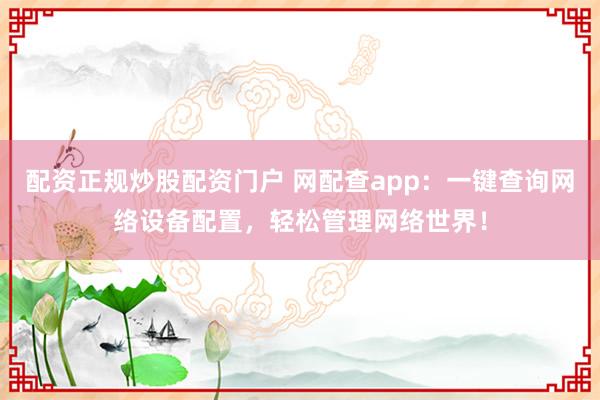 配资正规炒股配资门户 网配查app:一键查询网络设备配置,轻松管理网络世界!