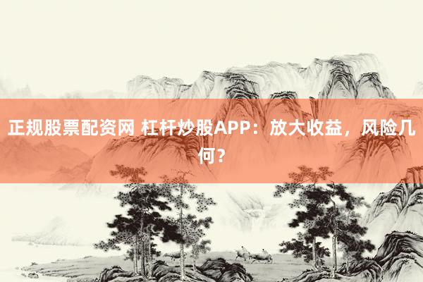 正规股票配资网 杠杆炒股APP:放大收益,风险几何?