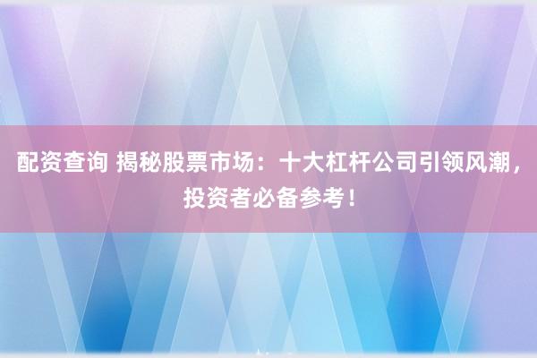 配资查询 揭秘股票市场:十大杠杆公司引领风潮,投资者必备参考!