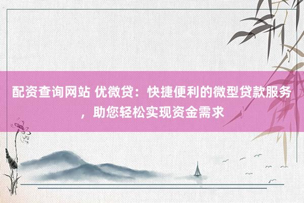 配资查询网站 优微贷：快捷便利的微型贷款服务，助您轻松实现资金需求